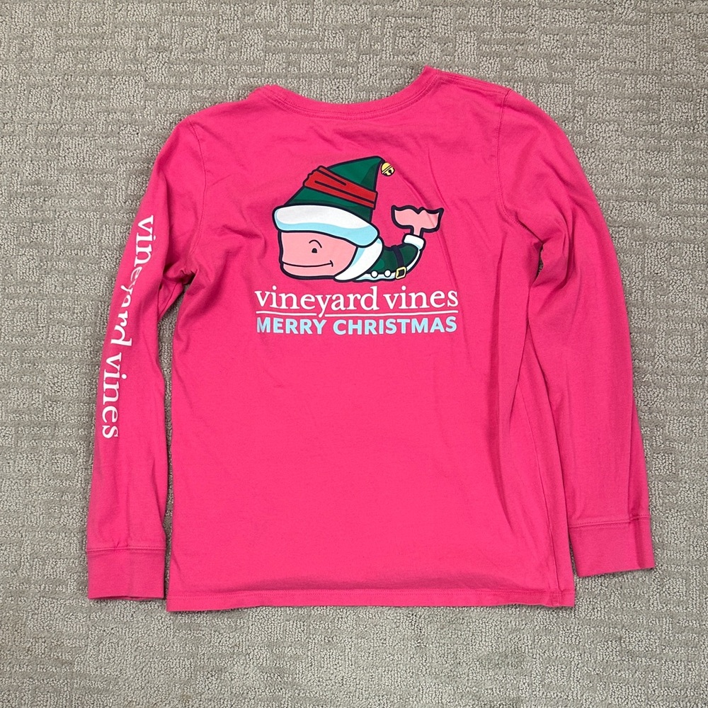 Vineyard Vines Festive Pink Elf Long Sleeve Shirt Girls L Large 14 EUC Holiday